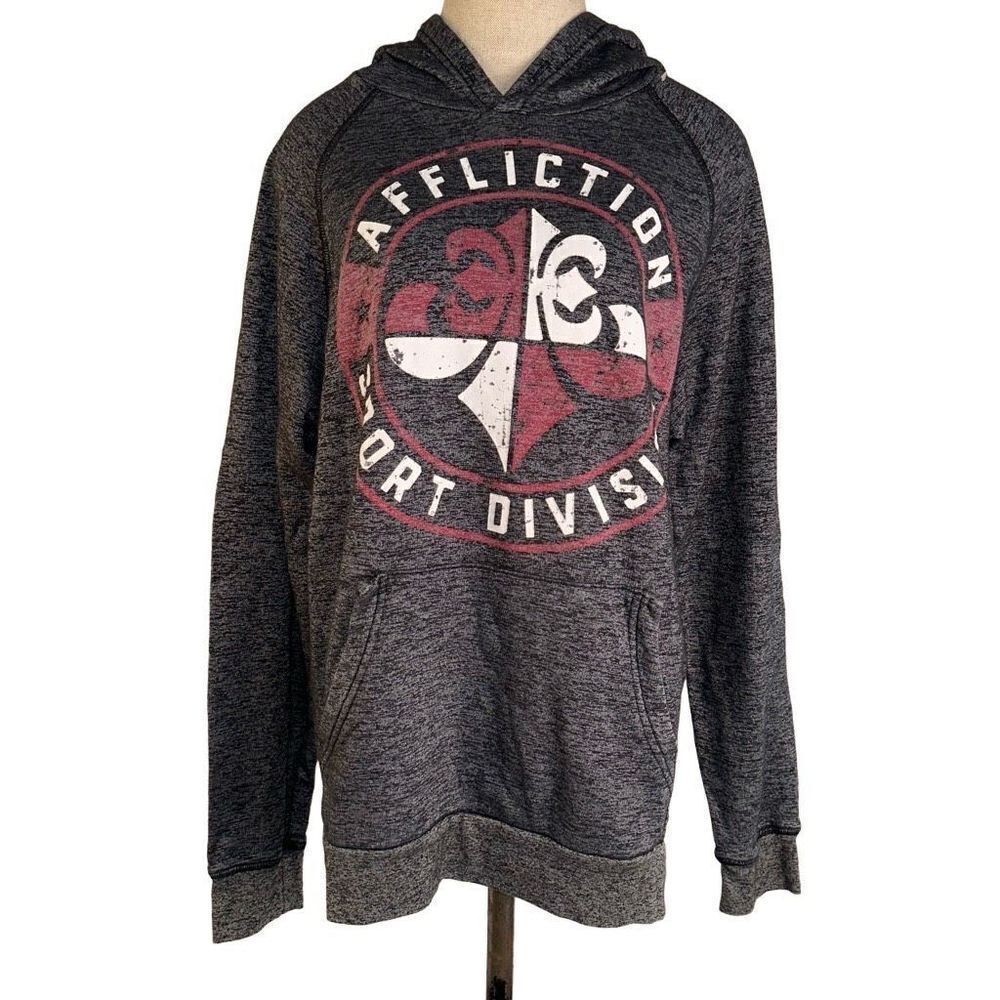 Affliction Sports Logo Printed Pullover Hoodie Mens Medium‎ Athleisure Grunge